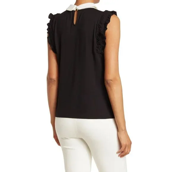 NEW CeCe Ruffle Contrast Peter Pan Collar Sleeveless Tank Blouse Top $59 Small S - Picture 3 of 12